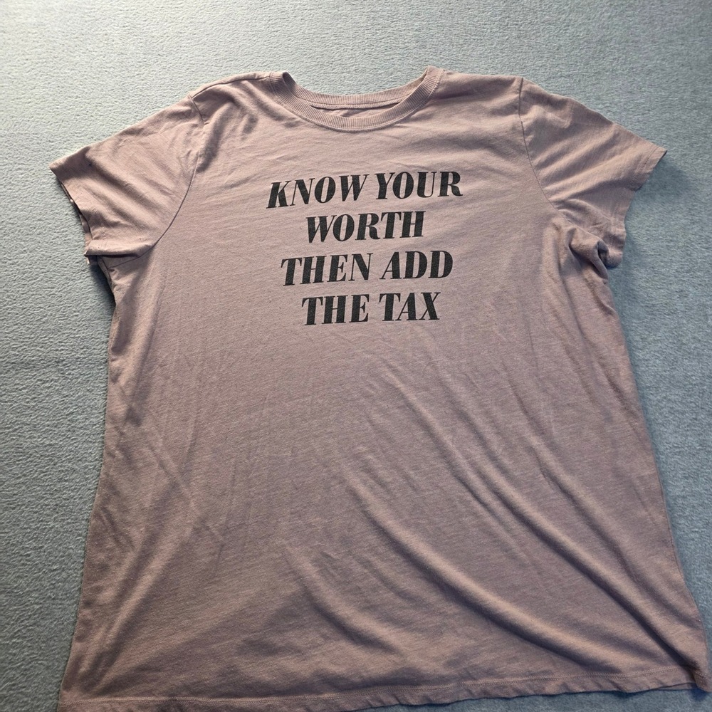 Torrid Womens Size 2 Mauve Know Your Worth Add The Tax Graphic Short Sleeve Tee